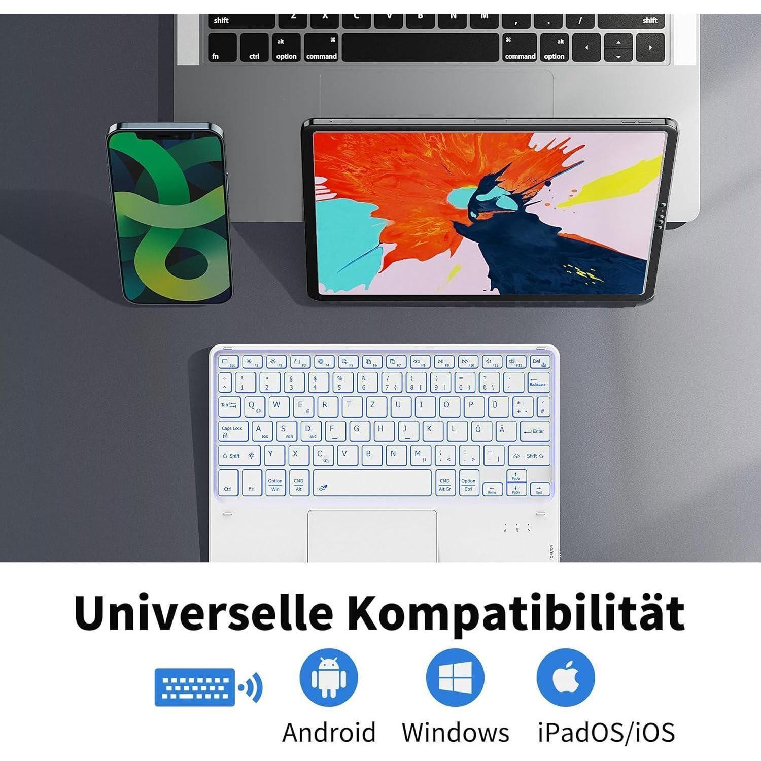 LuxusKollektion Tablet-Hülle Tastatur Touchpad Kabellos 7 Farben Beleuchtet 10 Zoll Weiß