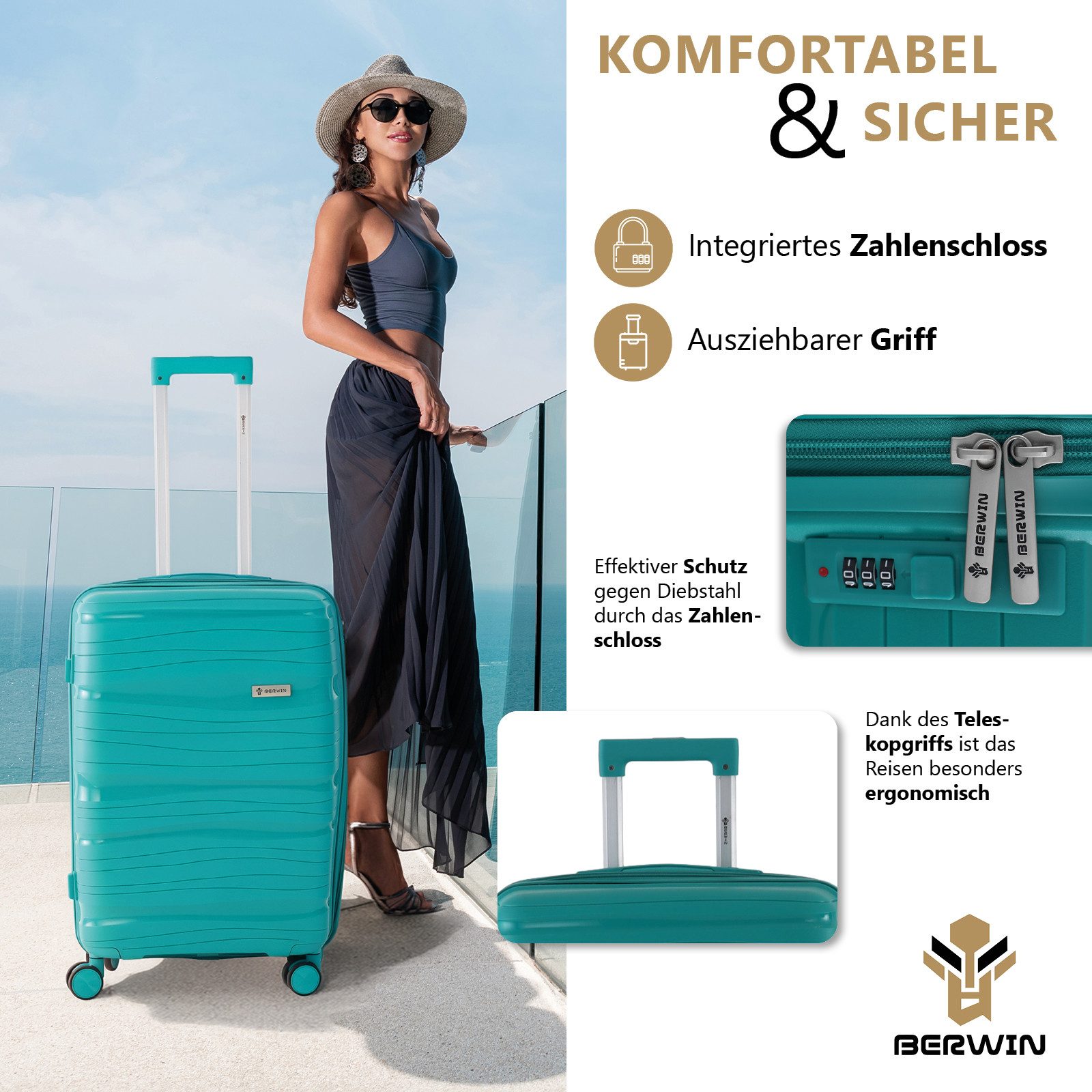 Berwin Trolleyset mit Beautycase Modell Torna Aqua Breeze, 4 Rollen, (Set, 4 tlg., MS-19816) – Bild 5 von 5