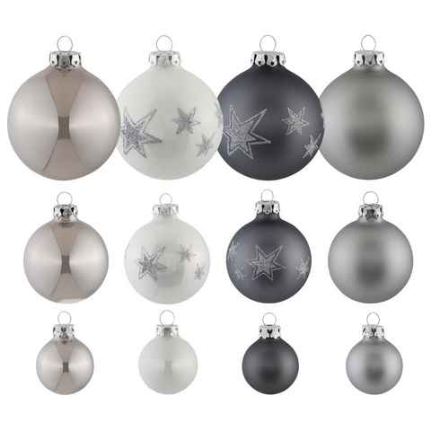my home Weihnachtsbaumkugel Chrome, Weihnachtsdeko, Christbaumschmuck, Christbaumkugeln Glas (30 St), mundgeblasen und handdekoriert