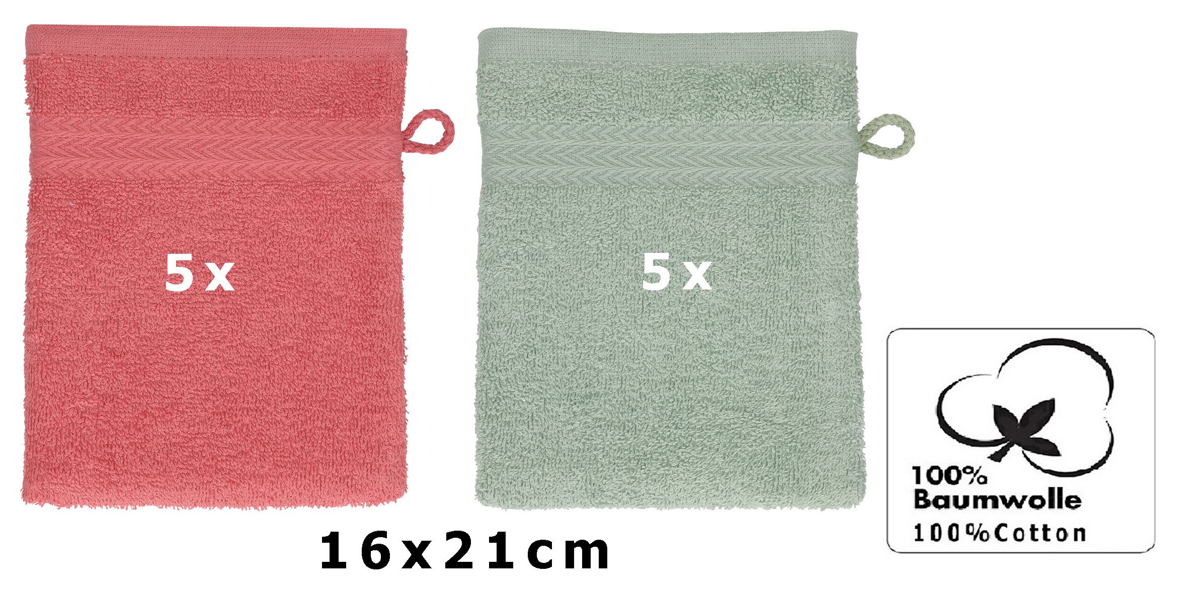 Betz Waschhandschuh 10 Stück Waschhandschuhe Premium 16x21 cm Farbe Himbeere - heugrün, (10-St)