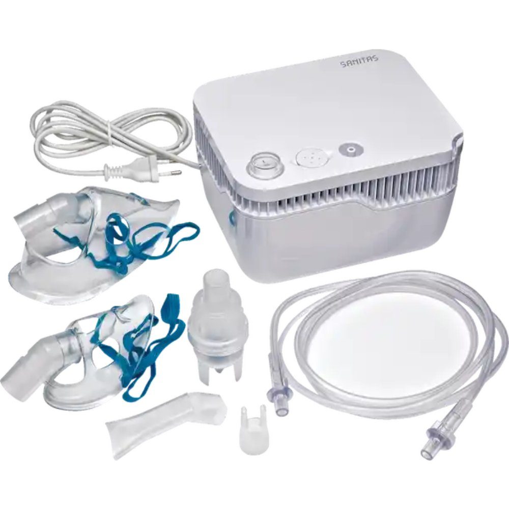 Sanitas Inhalator Nebuliser SIH 50 inkl. Mund- & Nasenstück +  Ersatz-Luftfilter, für Erwachsene und Kinder