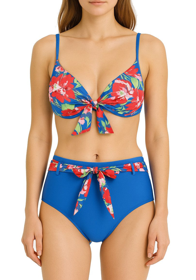 Push-Up-Bikini Damen Bikini mit Push-Up Bügel-Cups & High Waist Slip mit Blumendruck
