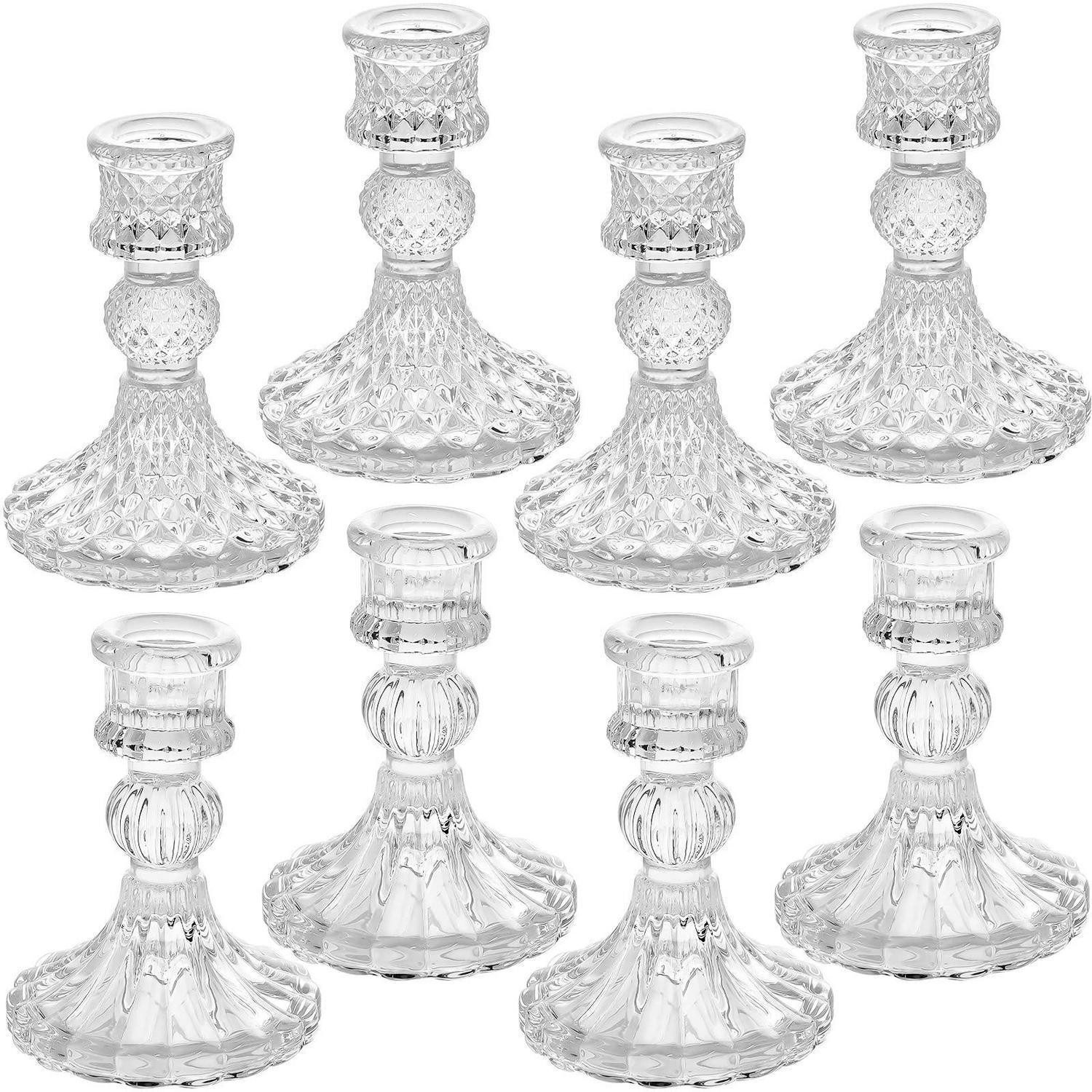 LuxusKollektion Tischkerzenhalter Kerzenhalter Glas 8er Set transparent (8 St)