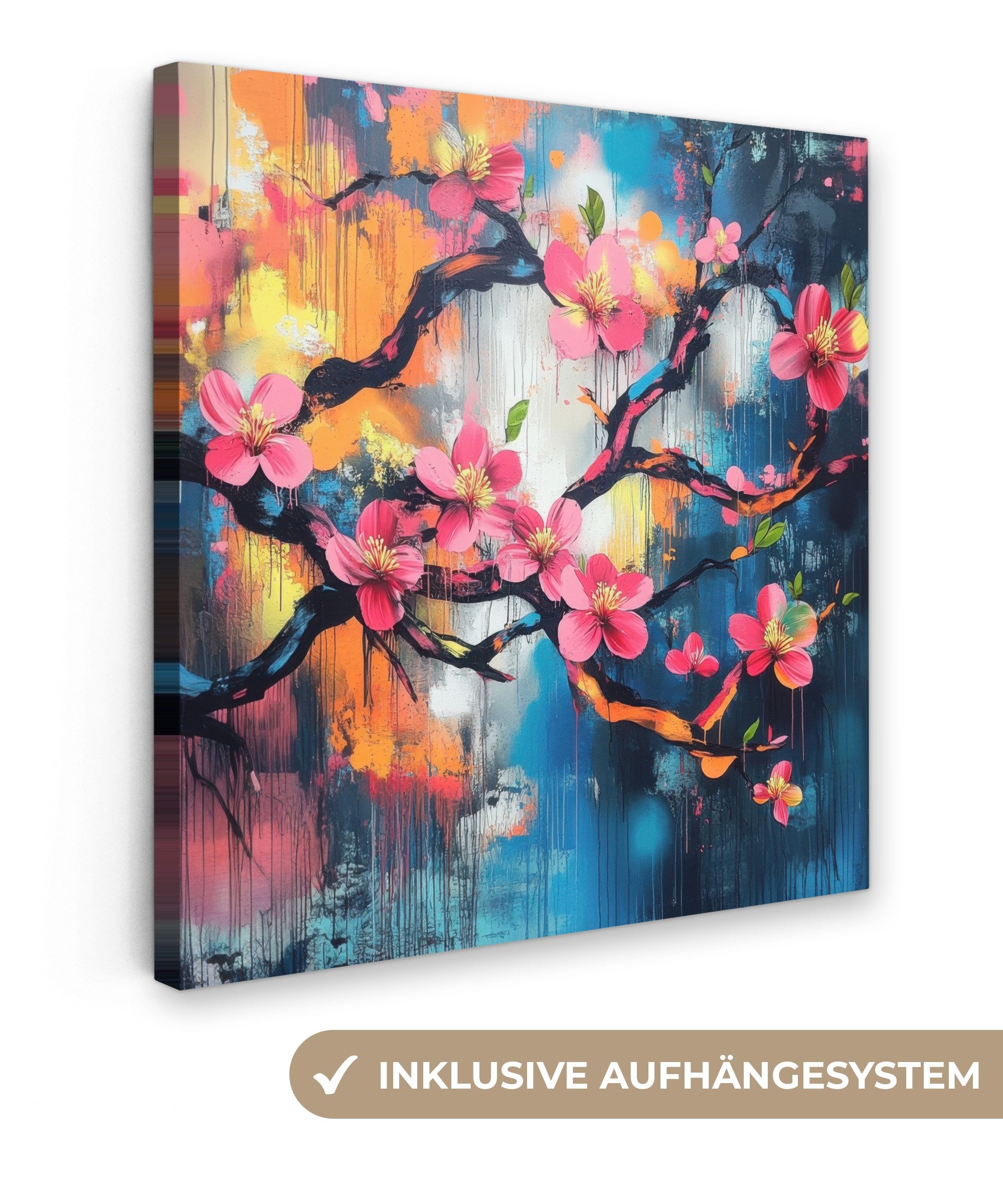 Leinwandbild Blumen - Zweig - Künstlerisch - Rosa