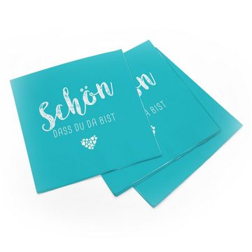 itenga Papierserviette itenga 40x Serviette Schön dass du da bist aqua mit 40x Bierdeckel Set