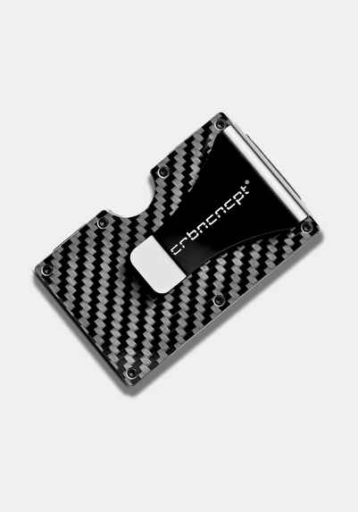 CRBNCNCPT Kartenetui Carbon Fiber Kartenetui mit Geldklammer aus Aluminium - Schwarz Herren, RFID Schutz