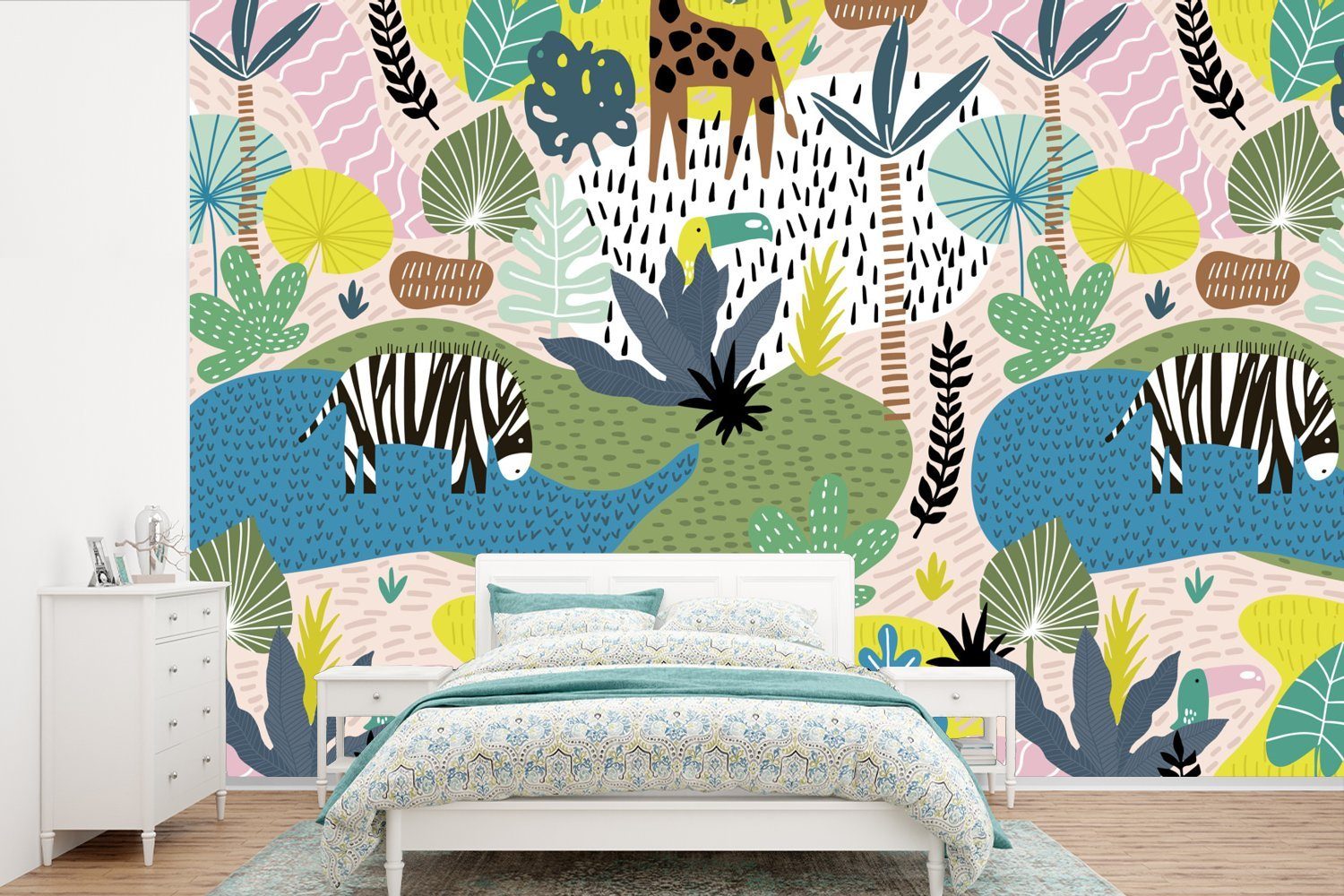 MuchoWow Fototapete Dschungel - Natur - Farben, Matt, bedruckt, (6 St), Wallpaper für Wohnzimmer, Schlafzimmer, Kinderzimmer, Vinyl Tapete