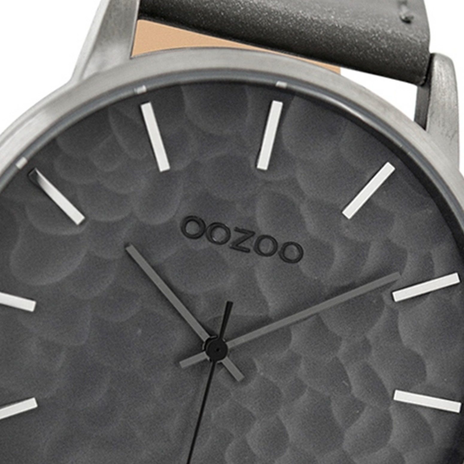 Herren rund, groß Fashion-Style Armband-Uhr Quarzuhr OOZOO Herrenuhr extra 48mm) grau, Lederarmband, Oozoo (ca.