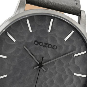 OOZOO Quarzuhr Oozoo Herren Armband-Uhr grau, Herrenuhr rund, extra groß (ca. 48mm) Lederarmband, Fashion-Style