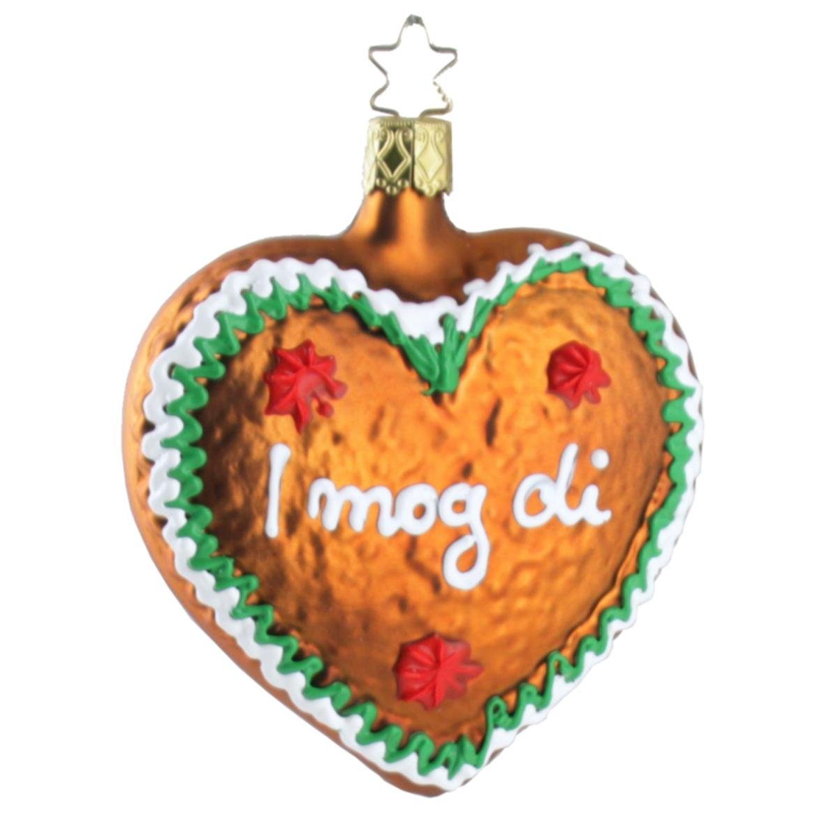 INGE-GLAS® Christbaumschmuck INGE-GLAS® Weihnachts-Glasanhänger Lebkuchen-Herz I mog di (1-tlg) | Dekohänger