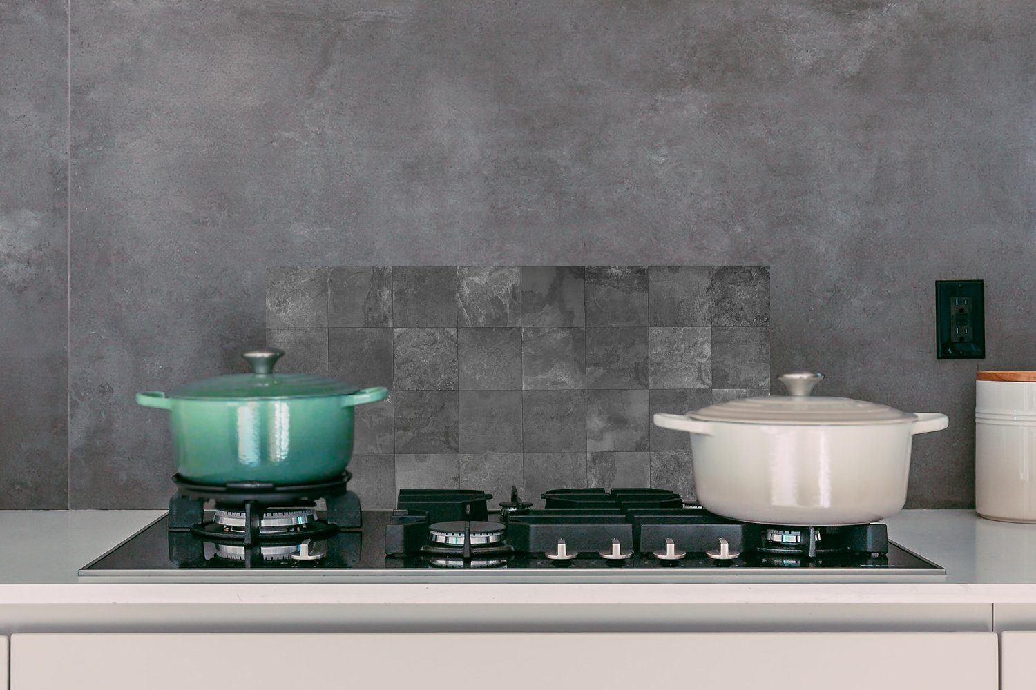 - Fett und gegen 60x30 Fliese Küchen - Texturen Schwarz Wandschutz, - für Küchenrückwand (1-tlg), Weiß, cm, Schmutzflecken MuchoWow