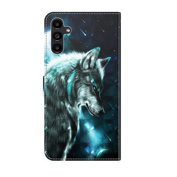 CLM-Tech Handytasche für Samsung Galaxy A35 5G Hülle Tasche aus Kunstleder Klapphülle (Wolf blau schwarz, Handyhülle Wallet Flip Case Cover Etui), Schutzhülle mit Standfunktion, Kartenfächer, und Magnetverschluss