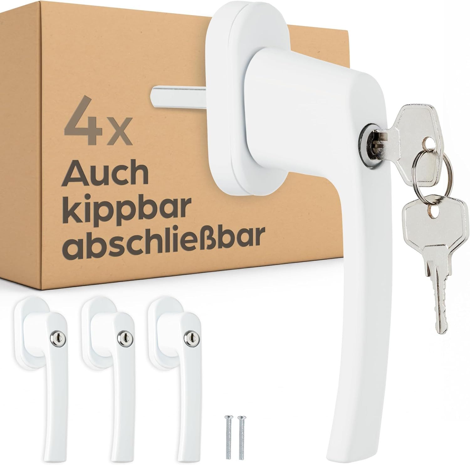 Prowiste Fensterzusatzschloss 4 Abschließbare Fenstergriffe Weiß - Kindersicher - Einfache Montage, Din Rechts und Din Links, (4er Set, 4-tlg), Einfache Montage - Auch Balkontürgriff - Mit 8 universalen Schlüsseln