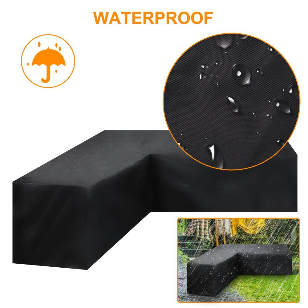 BlingBin Gartenmöbel-Schutzhülle L-Form Abdeckung Gartenmöbel, Wasserdicht Winddicht Ecksofa Abdeckung (1er Set, 1-St., Abmessungen: 270 × 270 × 90 cm), 420D Oxford Gewebe Schutzhülle mit Aufbewahrungstasche für Terrasse