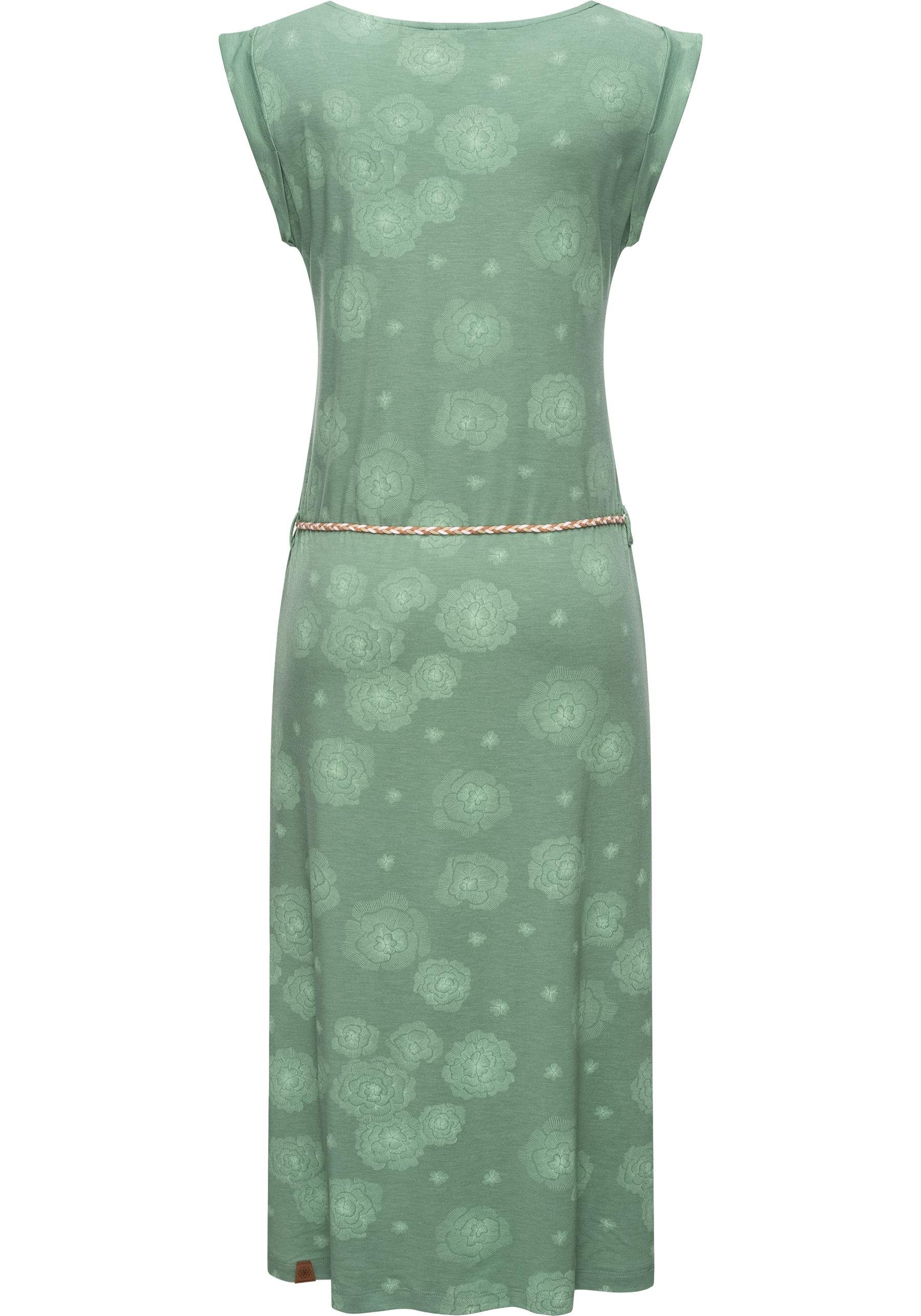 Midi Tag Maxikleid Ragwear dunkelgrün Allover-Print wadenlanges mit Sommerkleid