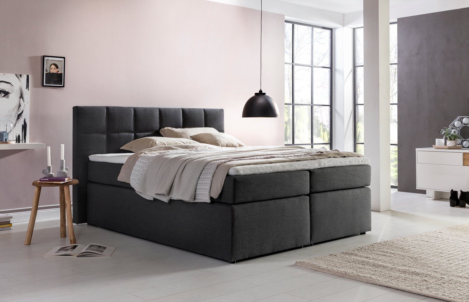 Möbelfreude Boxspringbett Boxspringbett Bea Anthrazit 180x200 günstig online kaufen