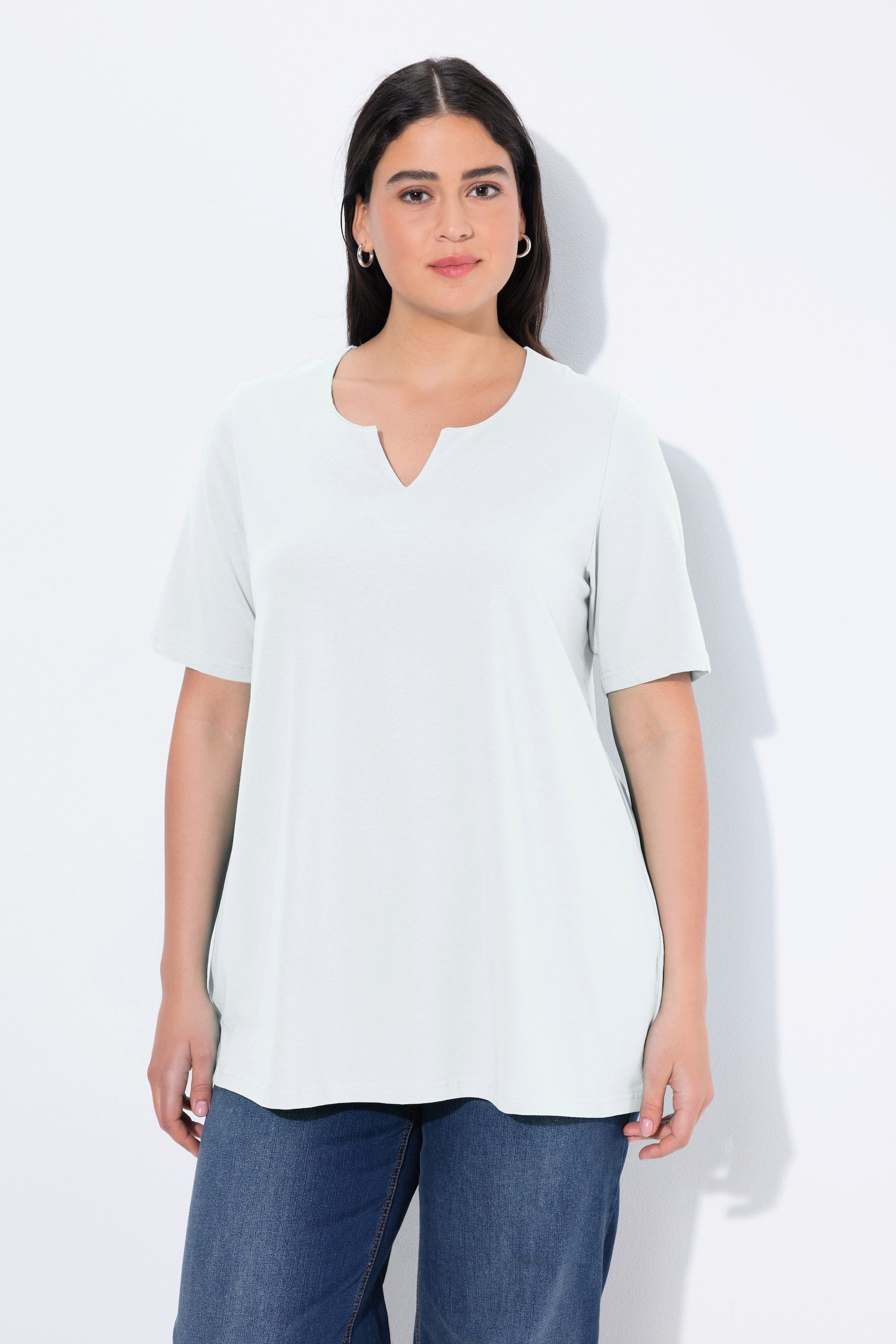 Ulla Popken T-Shirt T-Shirt A-Linie Tunika-Ausschnitt Halbarm günstig online kaufen