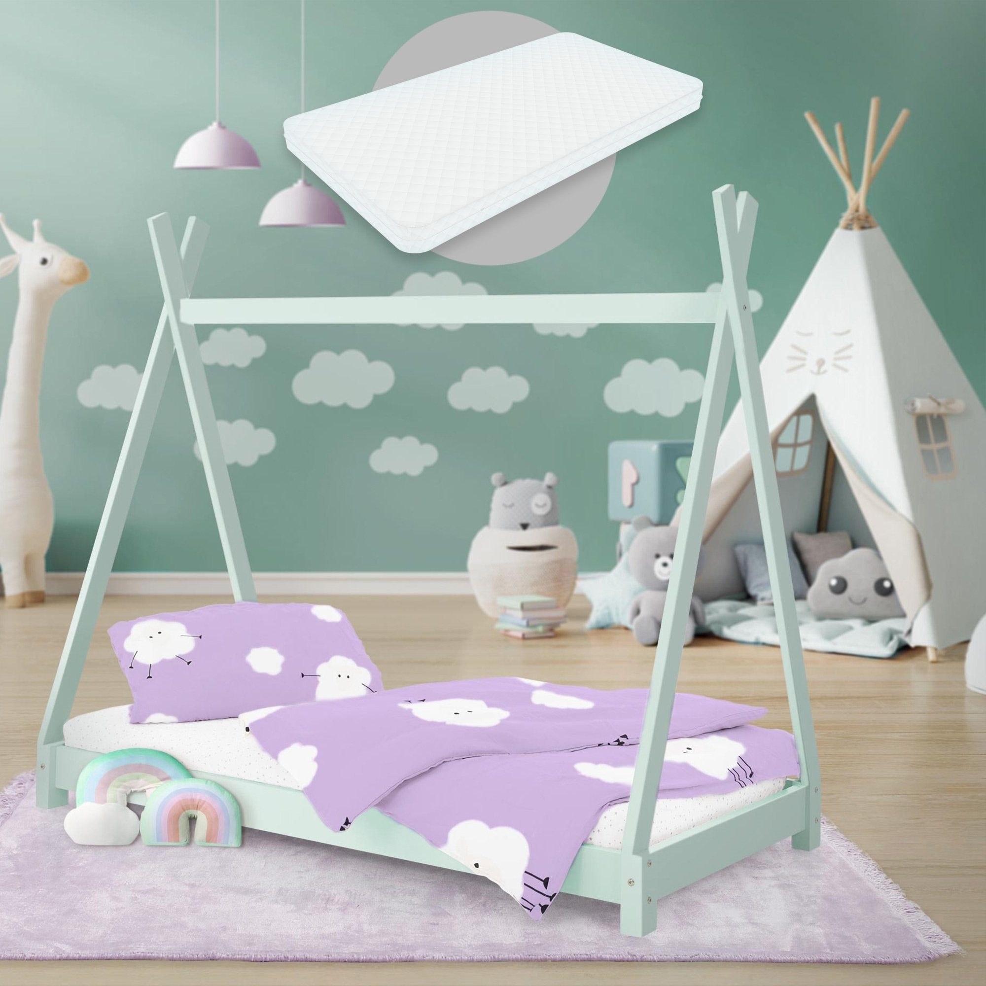 ML-DESIGN Kinderbett Kinderbett 160x80cm Minze Bettgestell Bett Bett Kinderhaus Holz