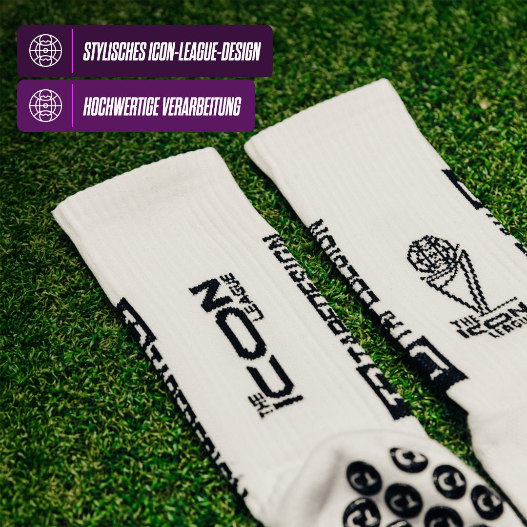 TAPEDESIGN x THE ICON LEAGUE Sportsocken & Fußballsocken (2 Paar) Classic Grip Socks für Herren & Damen (2er Set, Weiß) Football & Sport-Socken für Erwachsene & Jugendliche Made in Europe
