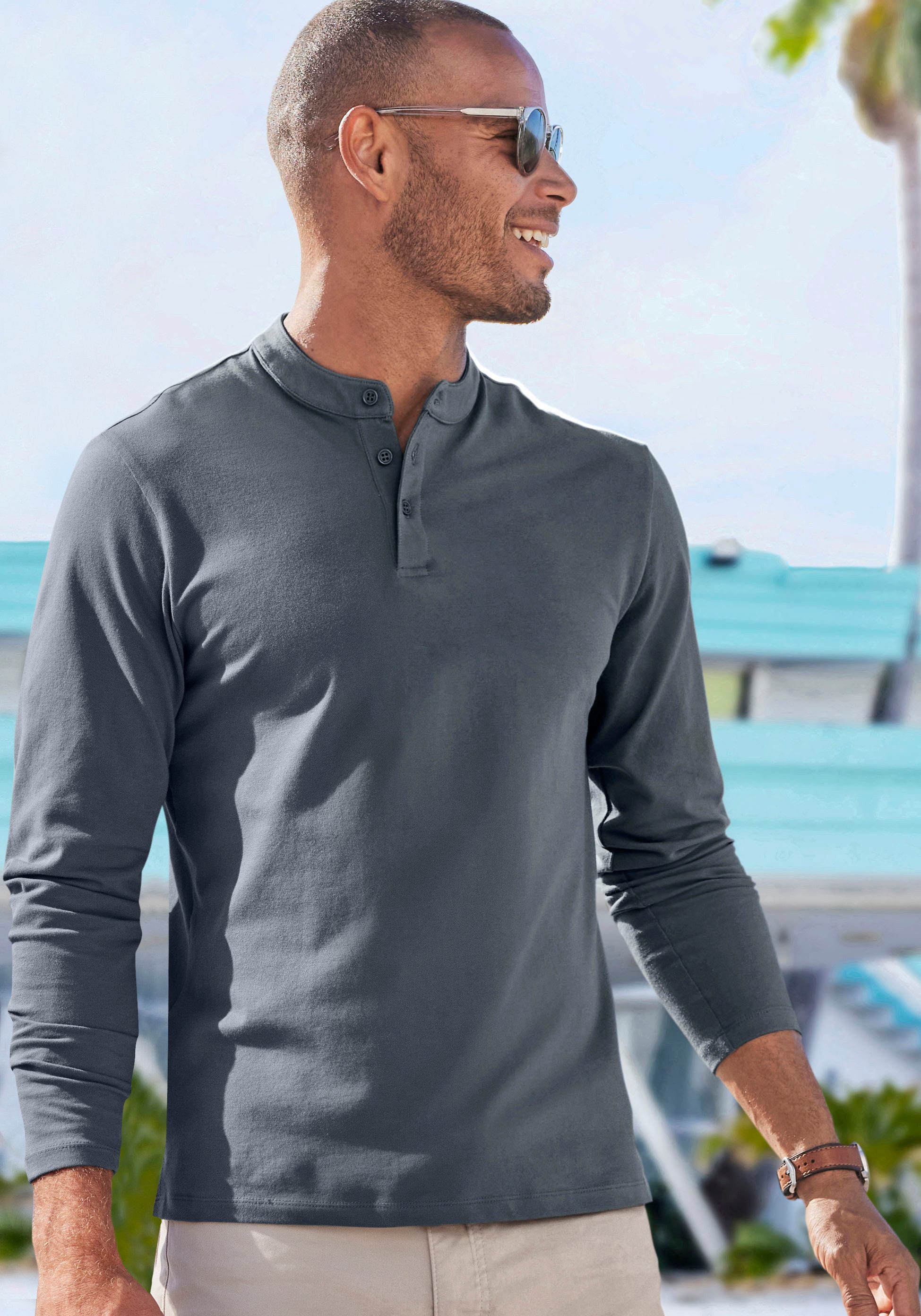 John Devin Poloshirt mit kleinem Stehkragen, Regular Fit, Knopfleiste aus reiner Baumwolle