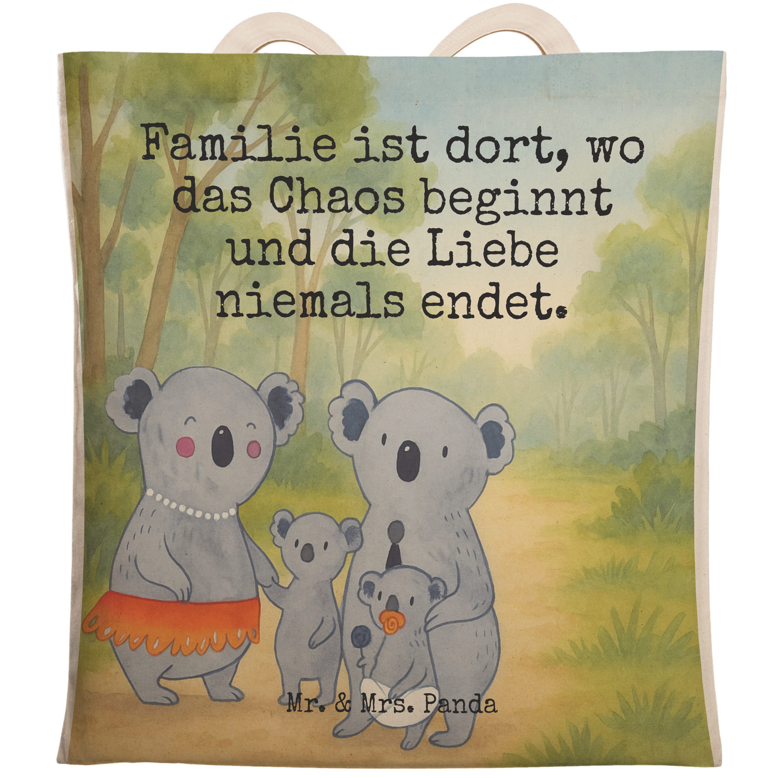 Mr. & Mrs. Panda Tragetasche Koala Familie Design, Tote Bag, Weiß, Tasche, Papa, Muttertag, Mama, (Packung), Alltagstasche Familie Tasche