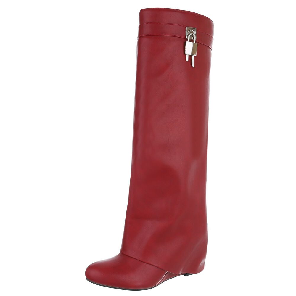 Ital-Design Overknee-Stiefel mit Blockabsatz und Zip-Verschluss Keilstiefel (90458223) Keilabsatz/Wedge Stiefel in Rot