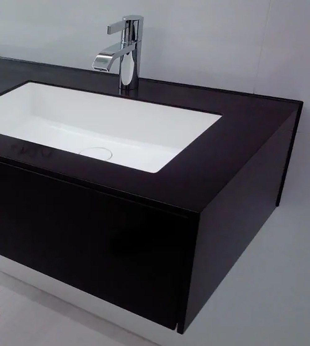 Henneke Waschtisch Corian® CoCo mit Unterschrank Becken rechts, Fugenlos aus Mineralwerkstoff