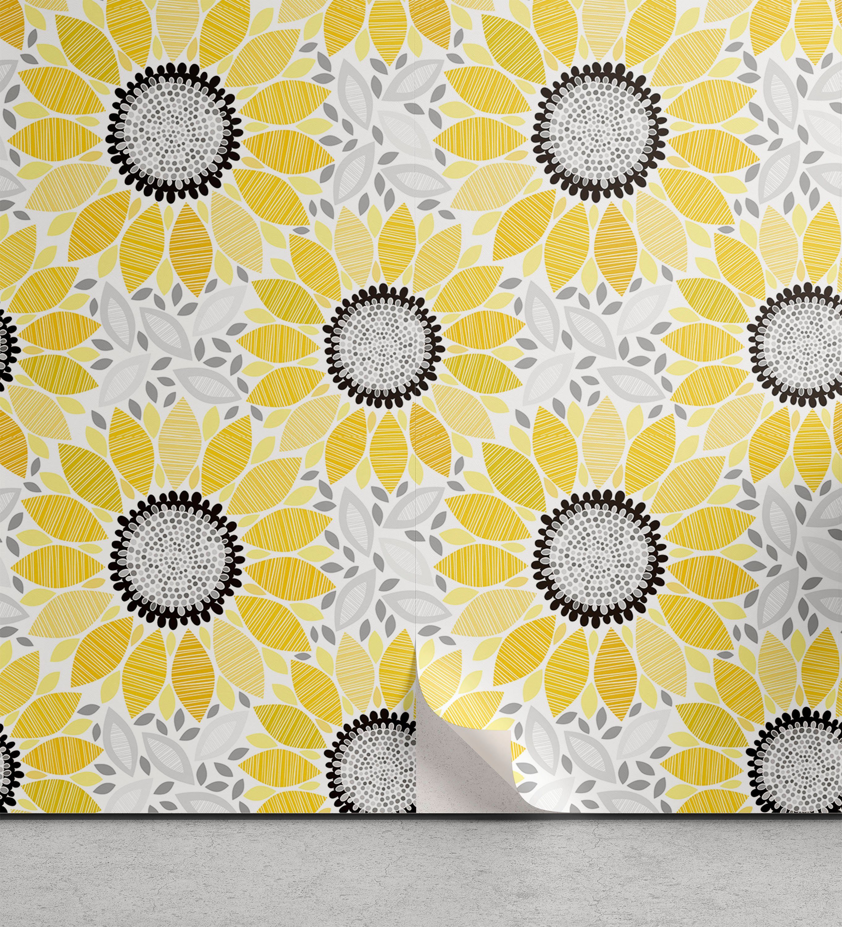 Online-Shopping Abakuhaus Vinyltapete Küchenakzent, Sun-Blumen-Natur-Kunst selbstklebendes Wohnzimmer Gelb