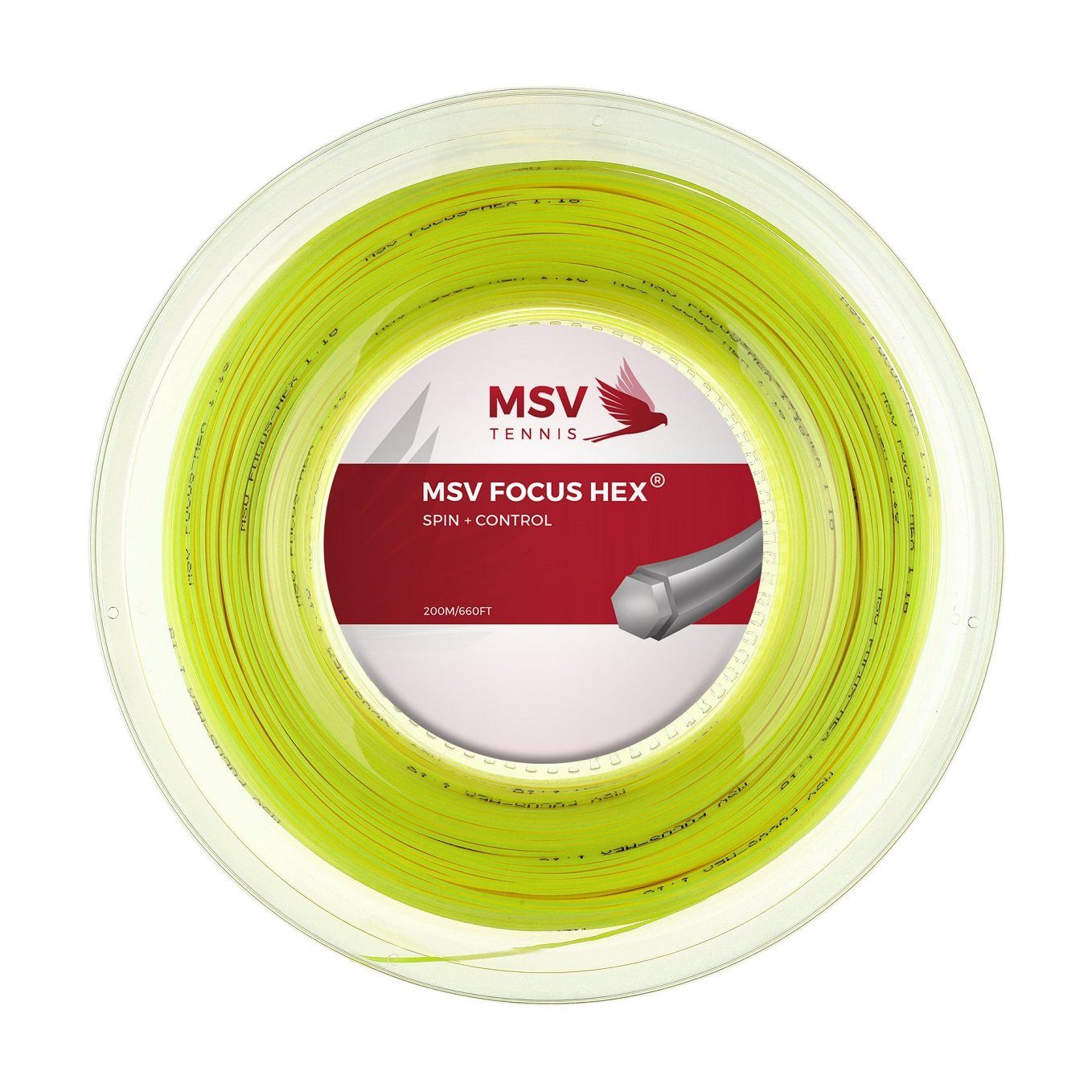Tennissaite Focus Hex (Haltbarkeit+Spin) neongelb 200m Rolle