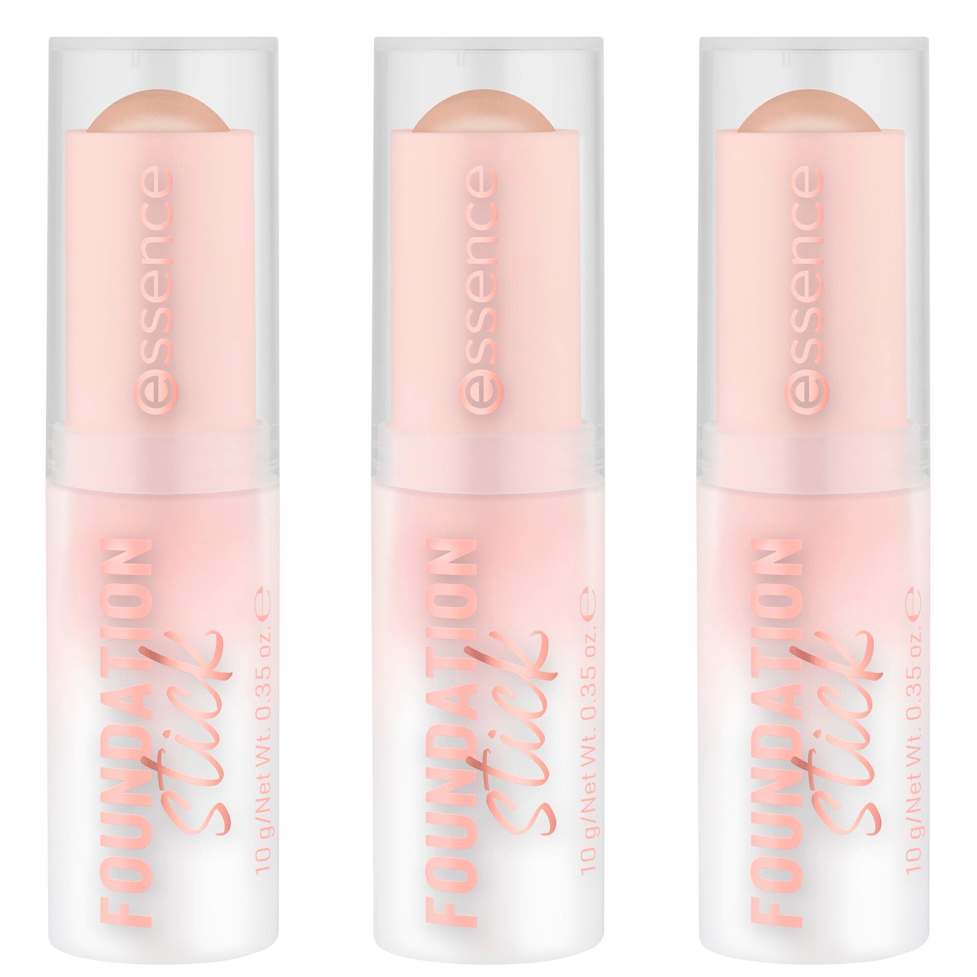 Essence Foundation FOUNDATION stick, 3-tlg., Cremig und leicht verblendbar, Matt-Finish, variable Deckkraft.