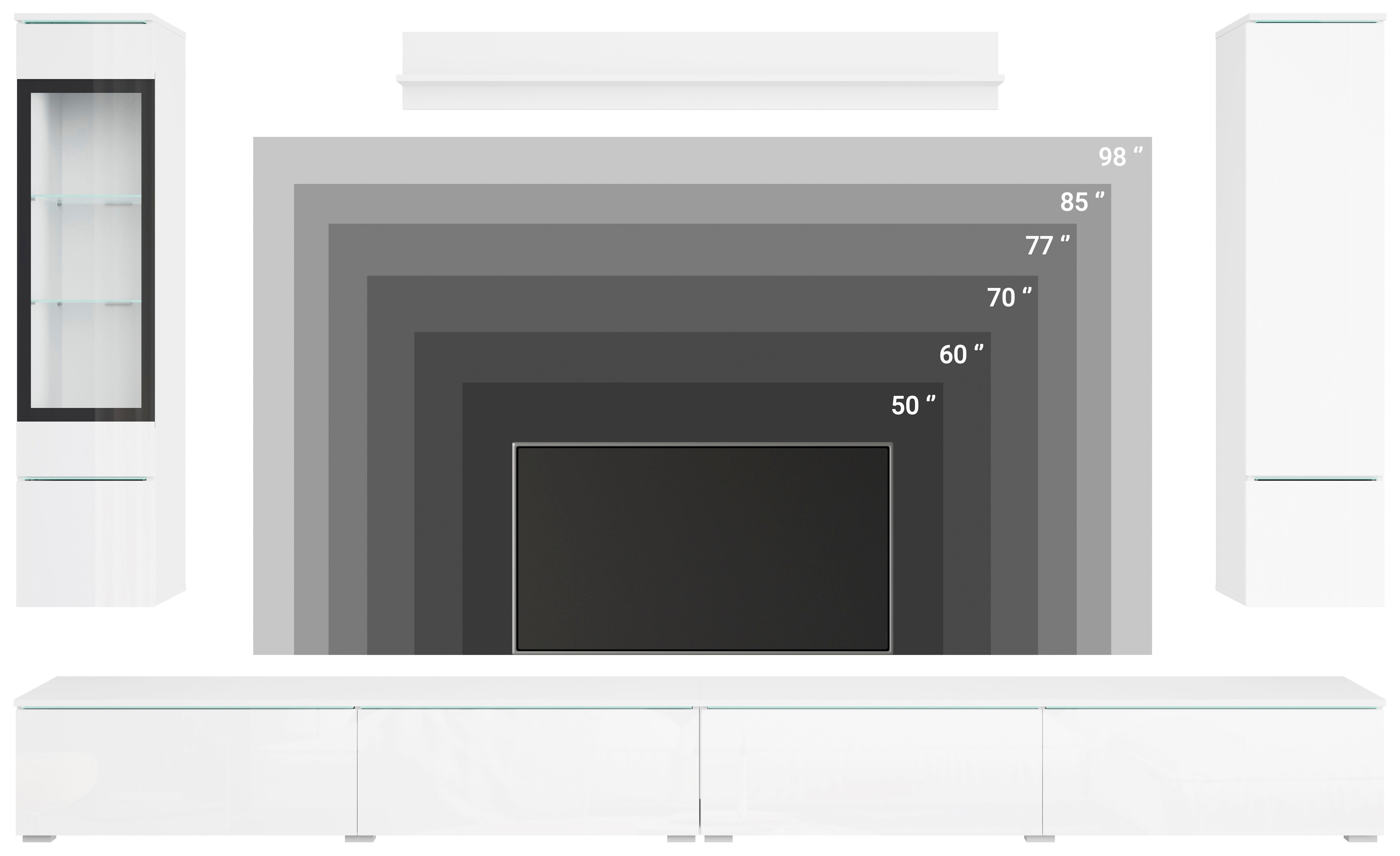 Home affaire Wohnwand Vera, Breite 300 cm, (Komplett-Set, 5-St), Mit LED, Glasvitrine, grifflose Fronten