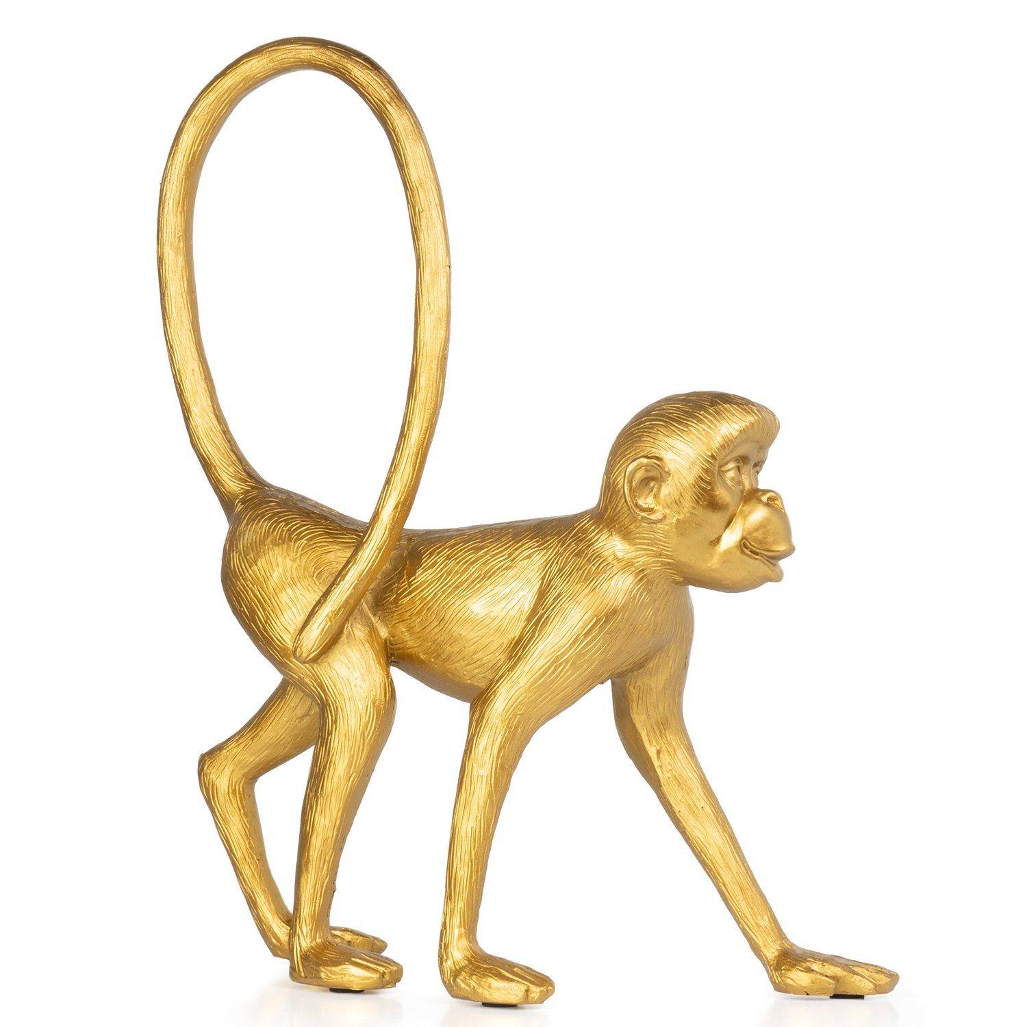 Dekofigur Moritz Dekoelement Polyresin langer Dekoration Polyresin Figuren spaziert gold, Dekofigur aus aus Affe Schwanz Deko-Figur