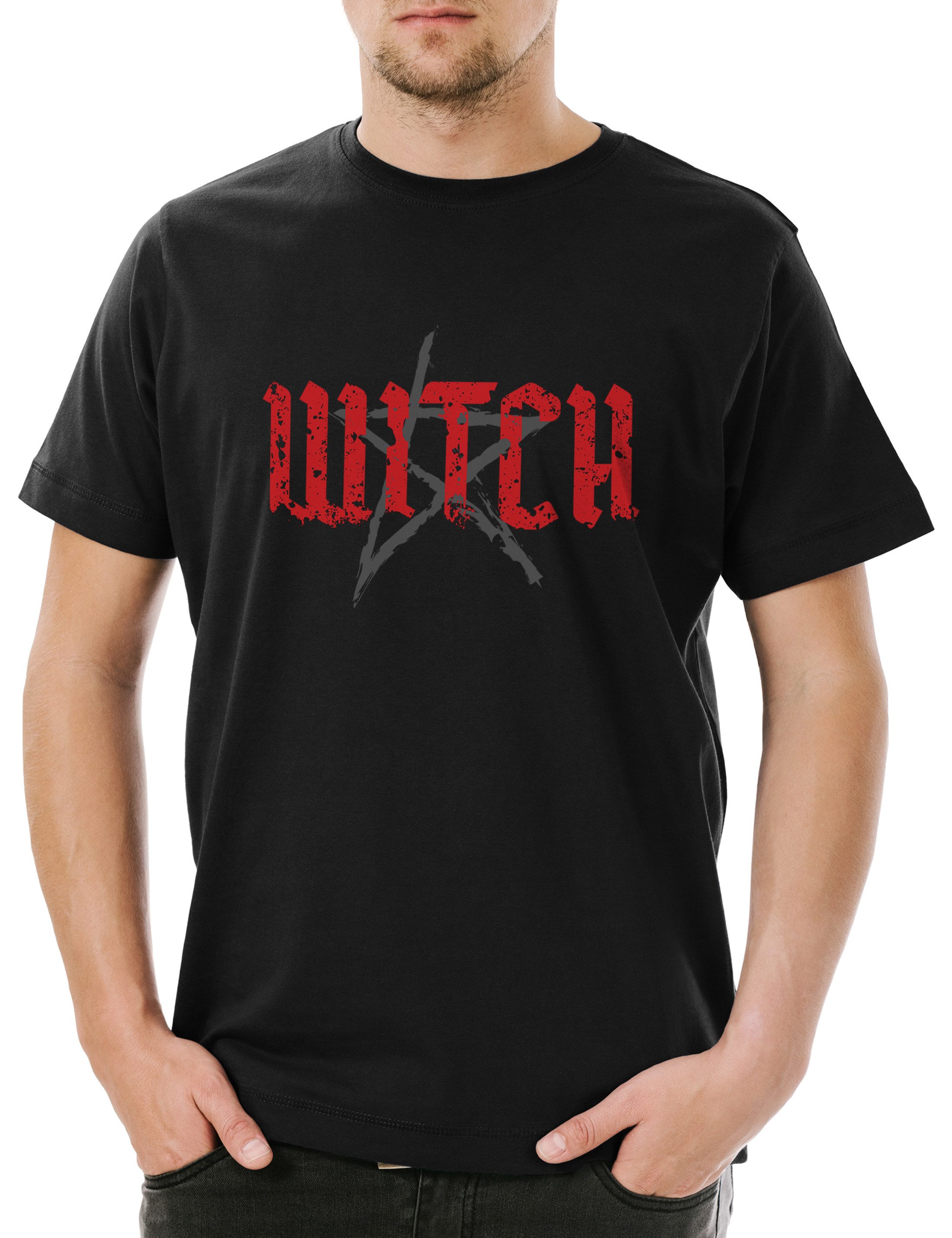 Print-Shirt Witch Pentagram Herren T-Shirt Pentacle Hexe Mond Hexen Besen