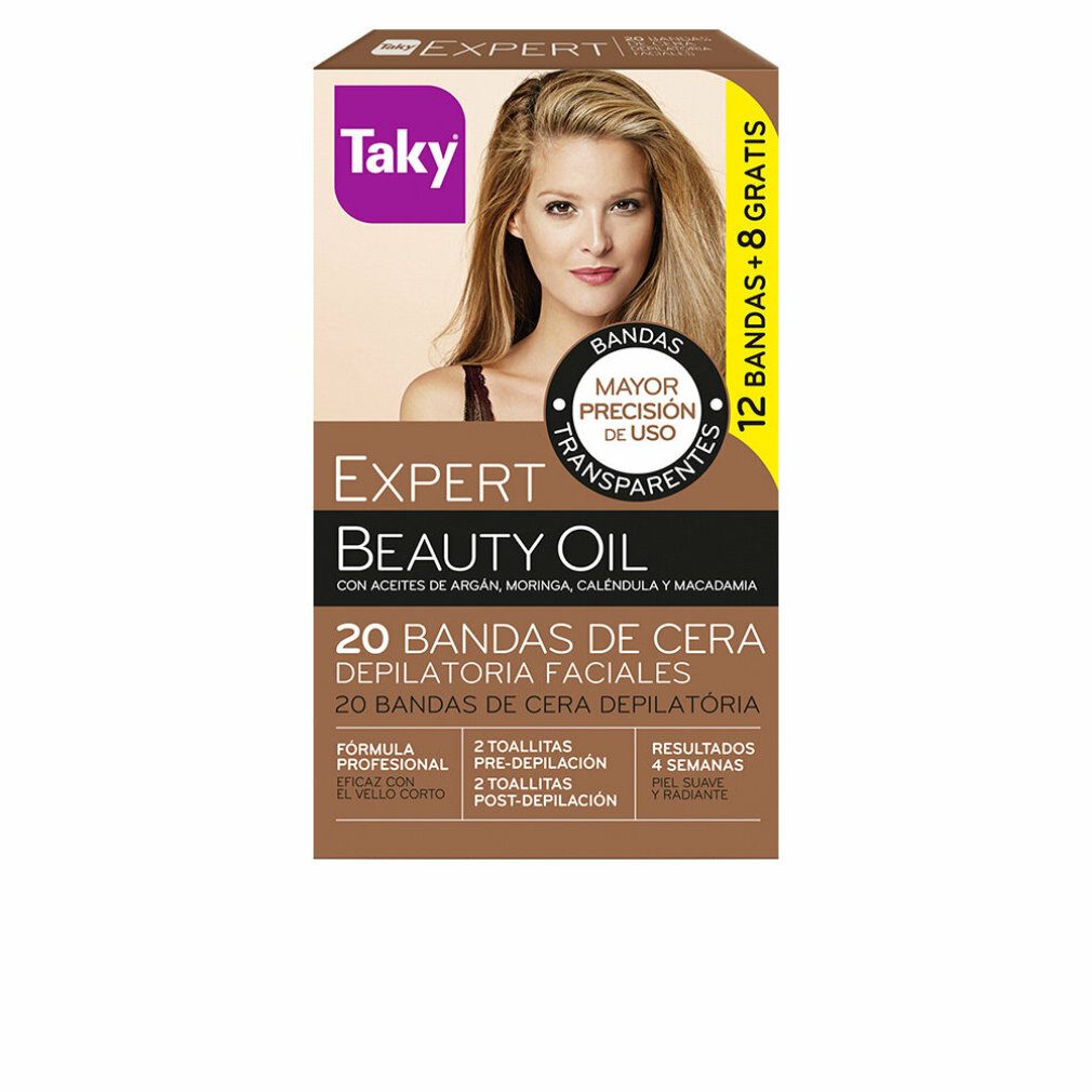 Taky Kaltwachsstreifen BEAUTY OIL bandas de cera faciales depilatorias 12 +8 uds