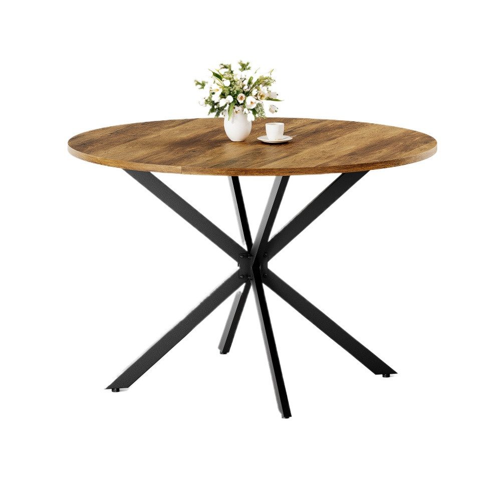 BBWL Esstisch Industrialstil Ø120 cm mit X-Metallfüßen, großer Küchentisch, Runder Esstisch für 4–6 Personen Wohnzimmer