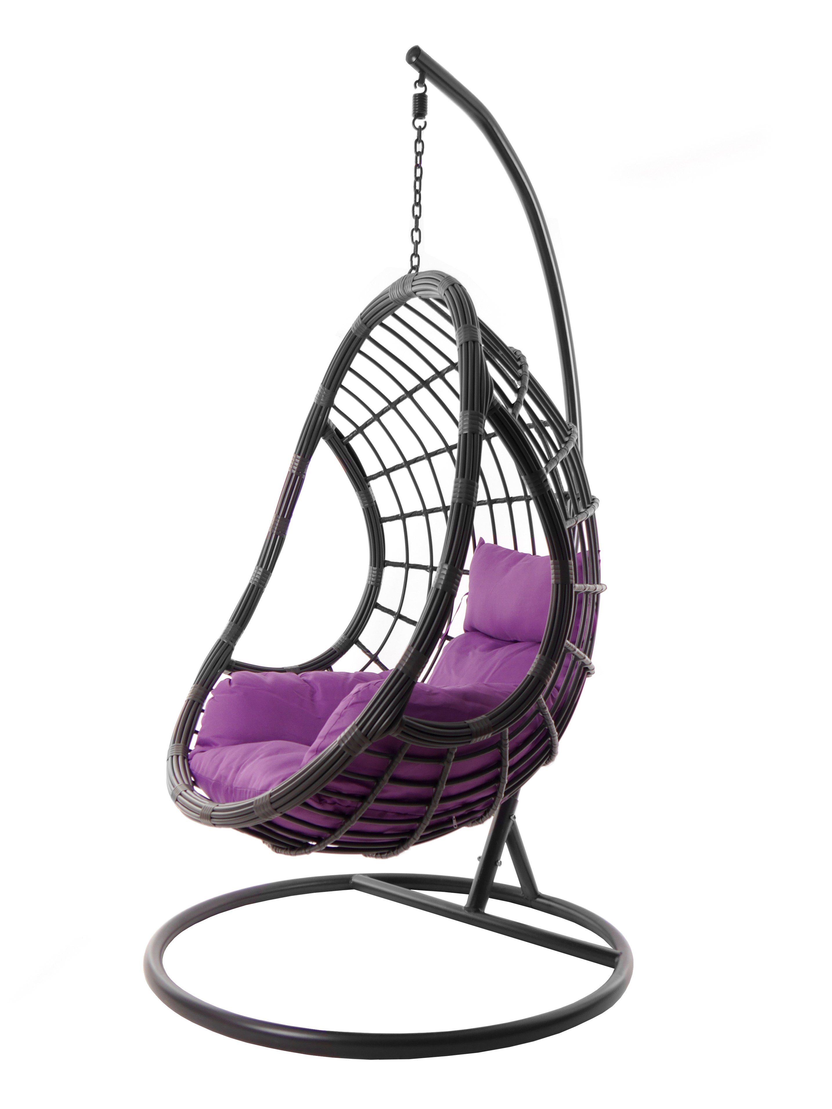 KIDEO Hängesessel Hängesessel PALMANOVA grau, Hängestuhl mit Gestell und Kissen, moderne Loungemöbel in grau, farbige Nest-Kissen lila (4050 violet)