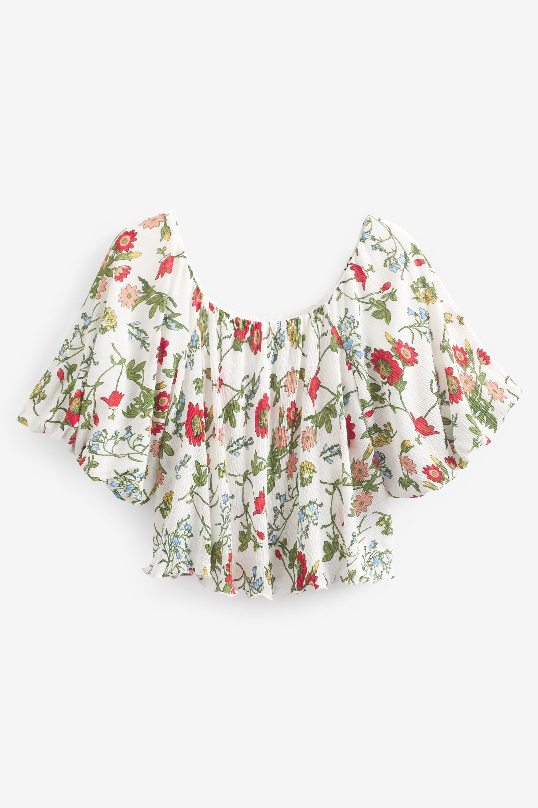Next Carmenshirt Ecru (1-tlg) Einschultriges, plissiertes Floral Bardot-Oberteil
