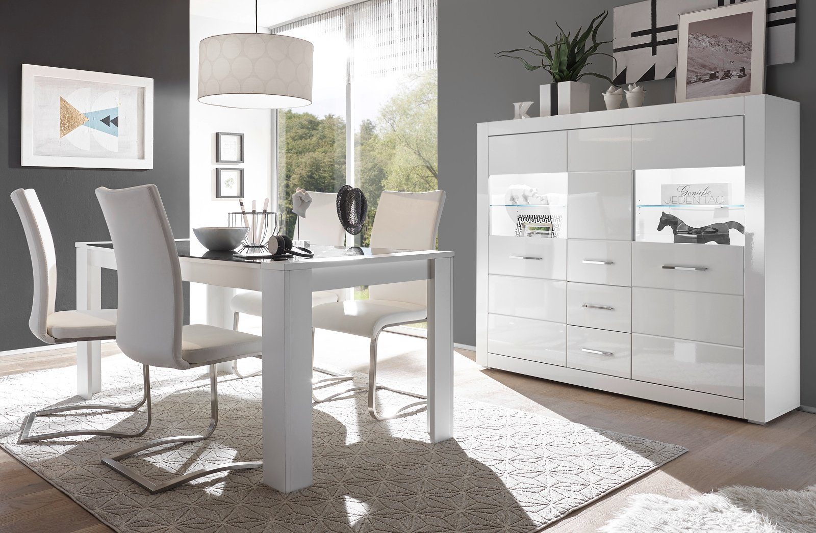 Furn.Design Highboard Carrara (Schrank in weiß Hochglanz, 149 x 142 cm), mi günstig online kaufen