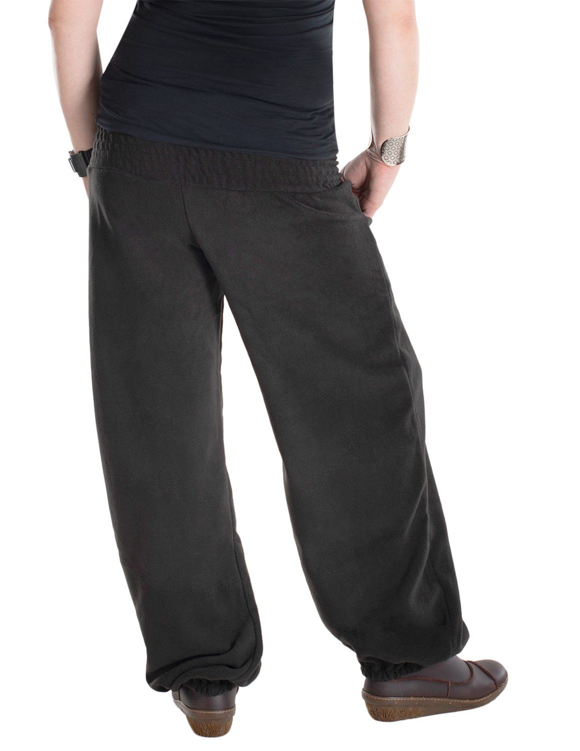 Hüfthose, Warme aus Haremshose Yoga Winter Fleecehose Style Vishes schwarz Fleece Hippie Goa, Thermohose