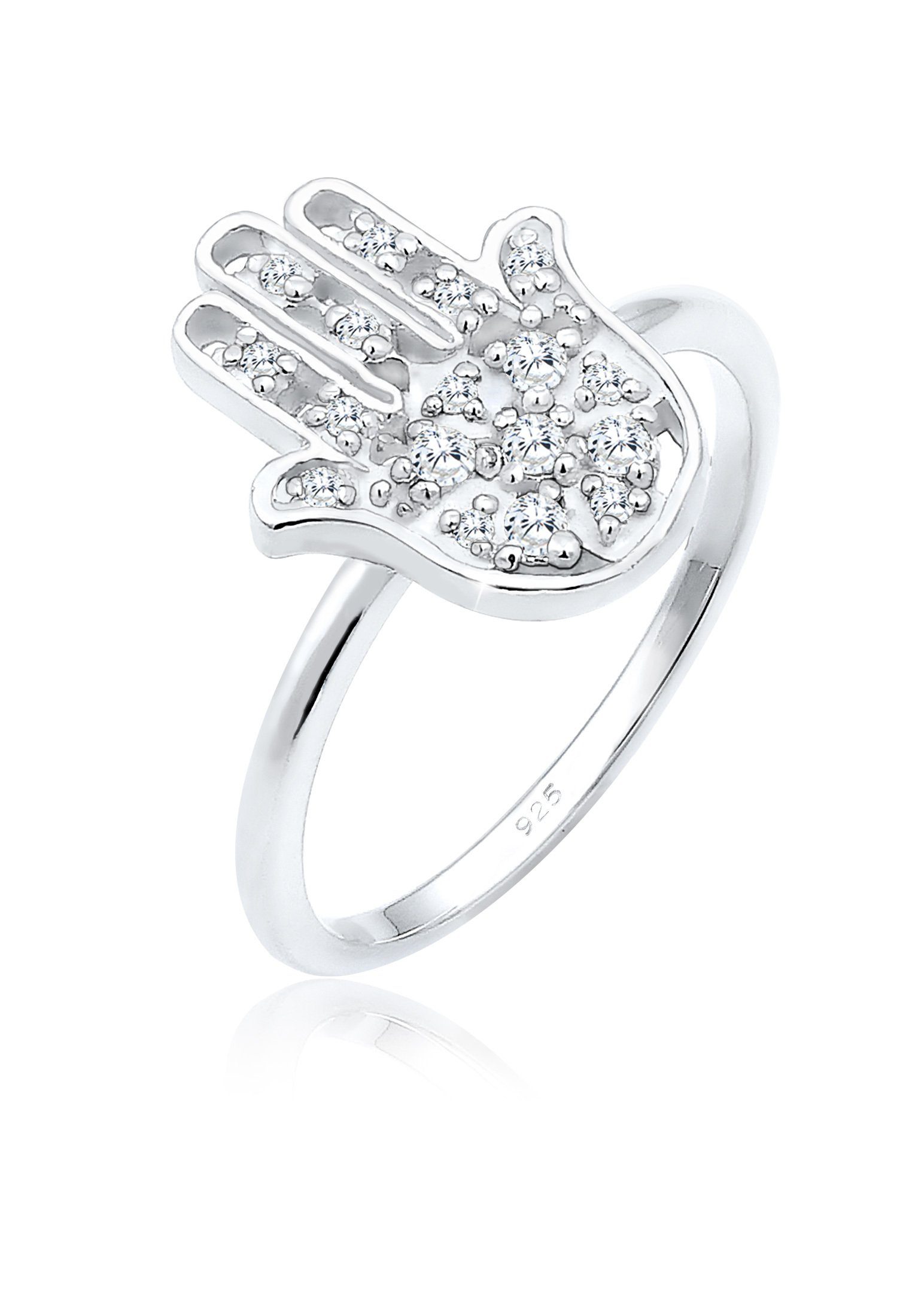 Elli Fingerring Hamsa Hand der Fatima Zirkonia Boho 925 Silber, Hamsa Hand