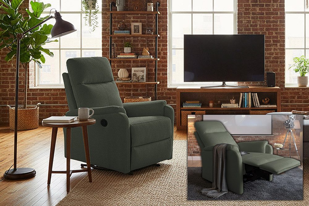 riess-ambiente TV-Sessel HOLLYWOOD grün -Strukturstoff, mit Liegeposition, gepolstert, Federung (Einzelartikel, 1-St), klappbarer Kinosessel - ideal für Schlaf-, Wohnzimmer und Home-Kinos