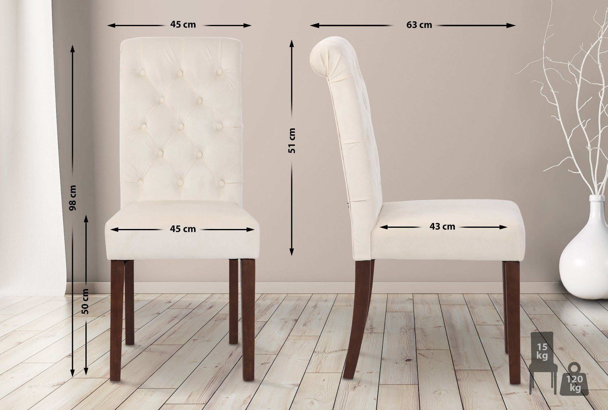 CLP Esszimmerstuhl Lisburn, mit Lehne im Chesterfield Design günstig online kaufen