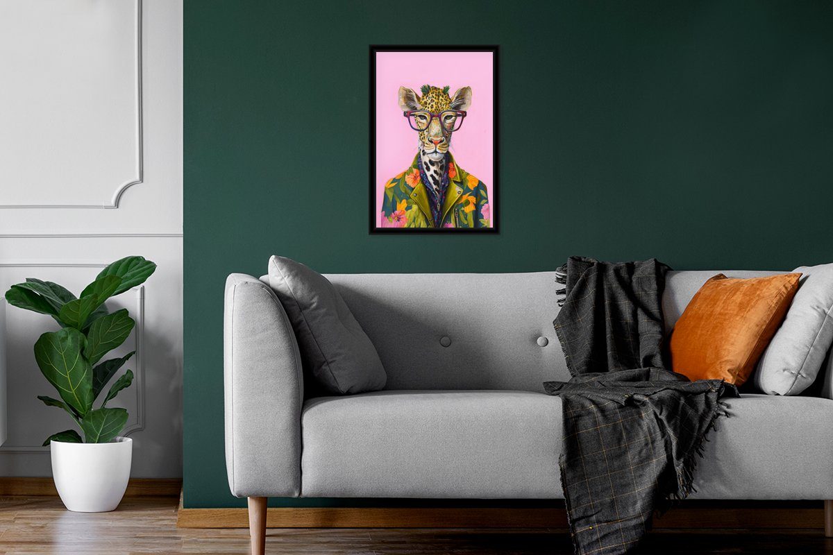 MuchoWow Poster Tiere - Giraffe Bilder, - Poster, (1 St), Brille Bilderrahmen Wandposter, - Schwarzem Blumen, Wanddeko, Gerahmtes