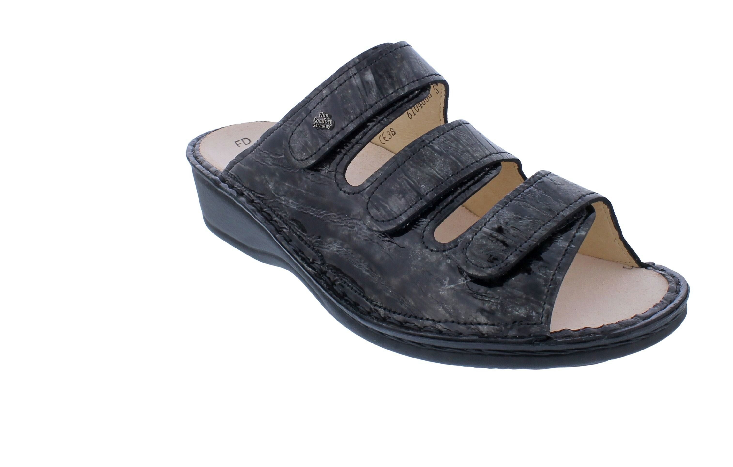 Finn Comfort Finn Comfort Pantolette Pisa 2501-851168, Anthrazit, Lackleder, Fußbet Pantolette