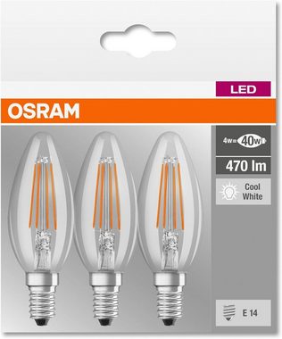 Osram LED-Leuchtmittel Osram-LED-Base-Classic-B-Lampe-, E14, kaltweiss, Kerzenform 4000 Kelvin 3er-Pack 40 Watt