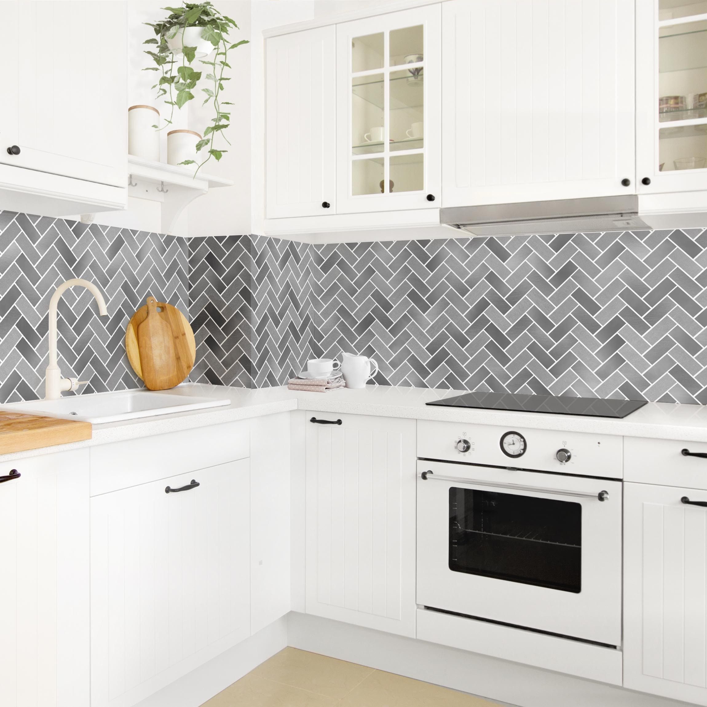 Bilderdepot24 Küchenrückwand selbstklebend grau mit Motiv, (1-tlg., Nischenrückwand - für Fliesenspiegel ohne Bohren - matt), Nischenrückwand Fliesenoptik fugenlos Wandpaneel Küche Herd