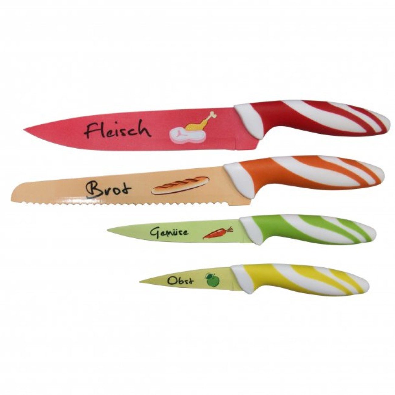 axentia Messer-Set 4-teilig, mit Motiven (4-tlg), Küchenmesser für Fleisch, Brot, Gemüse & Obst