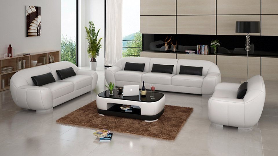 JVmoebel Sofa Schwarze Eck Sofagarnitur Couch Ledersofas in Made Europe Garnitur Design, 3+2+1