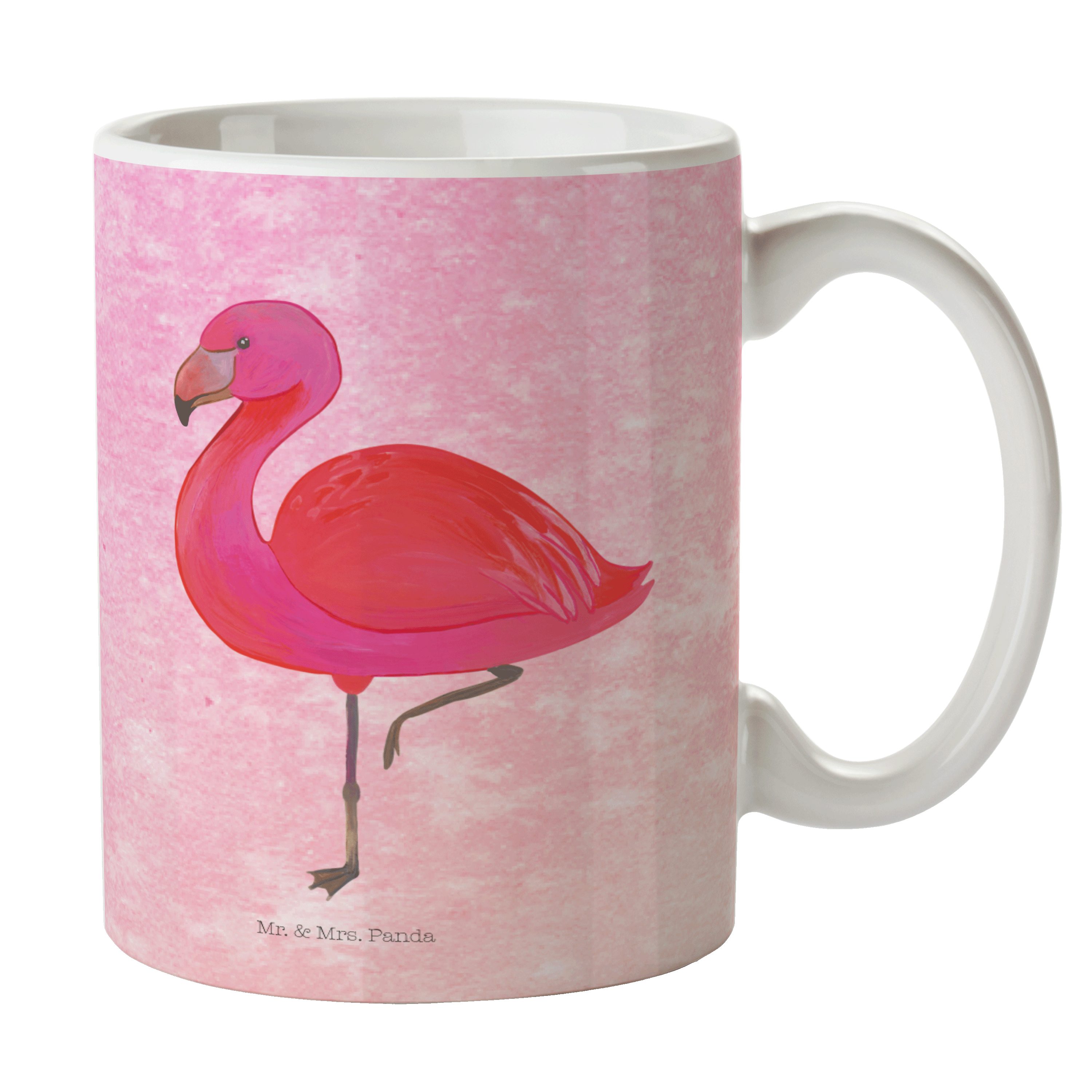 Mr. & Mrs. Panda Tasse Flamingo classic - Aquarell Pink - Geschenk, Kaffeetasse, einzigartig, Keramik