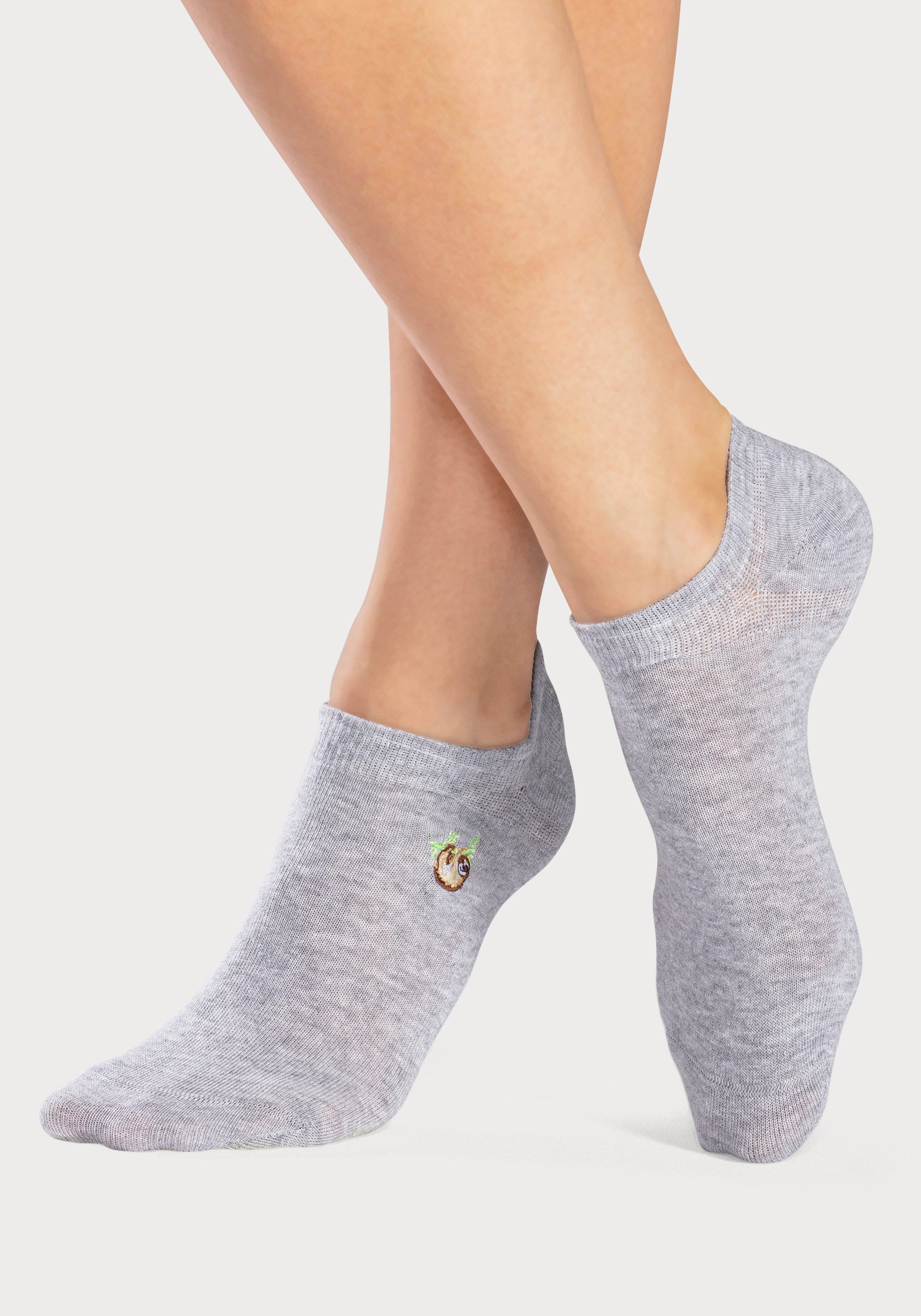 H.I.S Sneakersocken Damen Sneaker Socken bestickte Sommerliche Baumwollsocken (Packung, 5-Paar) mit Motivstickerei